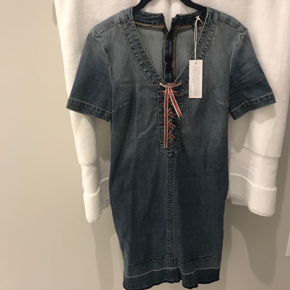 NWT Level 99 Tie Up Denim/Jean Dress Size XS